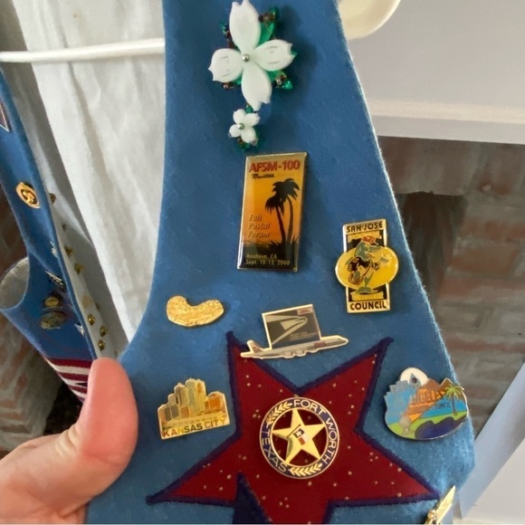 UNIQUE VINTAGE denim Postal Service Vest with Tons of Pins- large - Picture 9 of 11